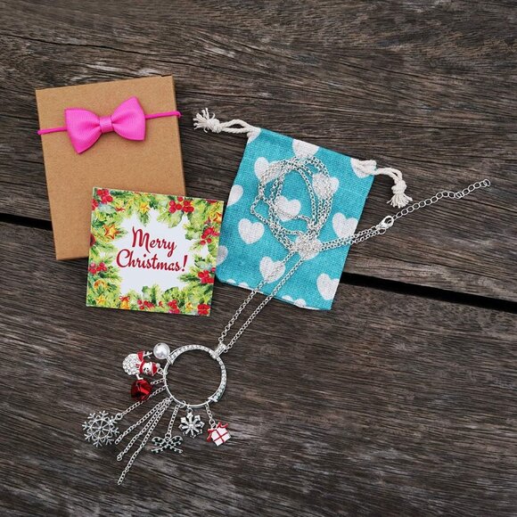 Cute Christmas Sweater Long Tassel Circle Pendant Necklace For Women Silver Plat - Picture 5 of 6